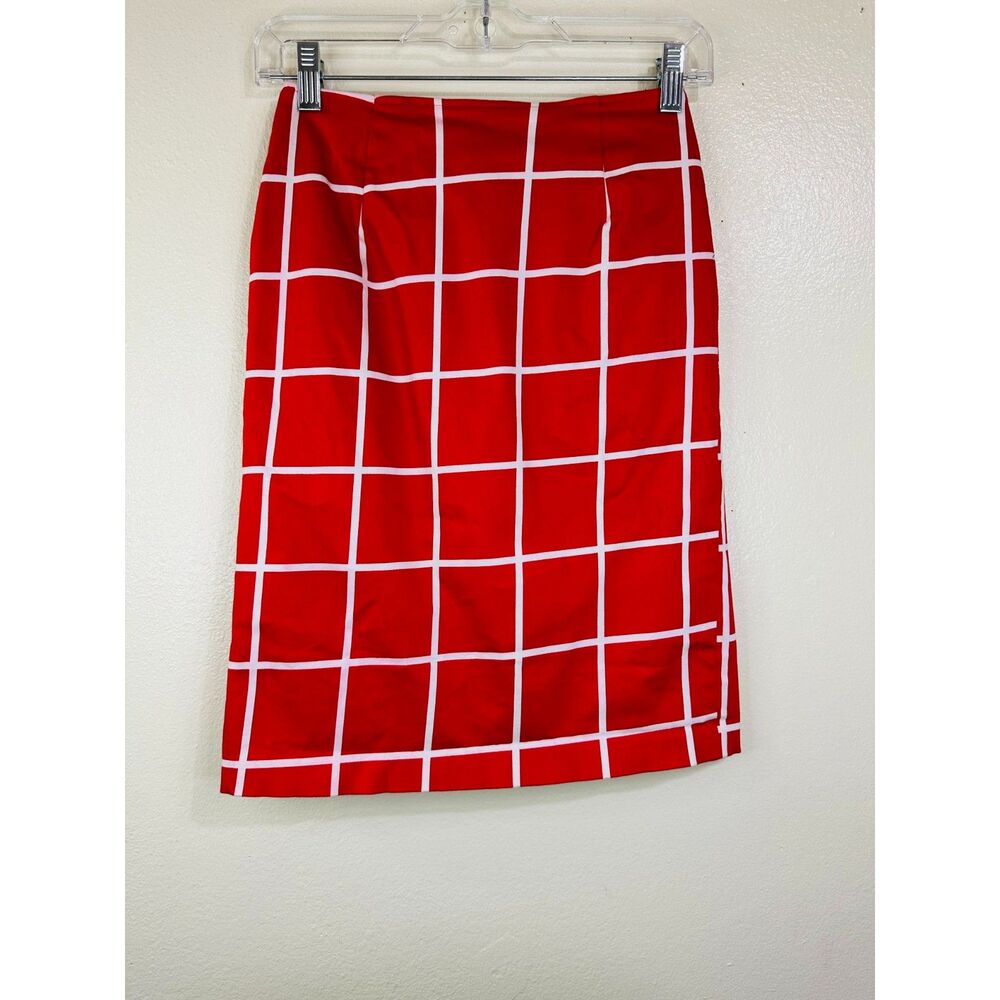 Cecil McBee Women's Red Checked Pencil Mini Skirt Size XS Fully Lined Holiday